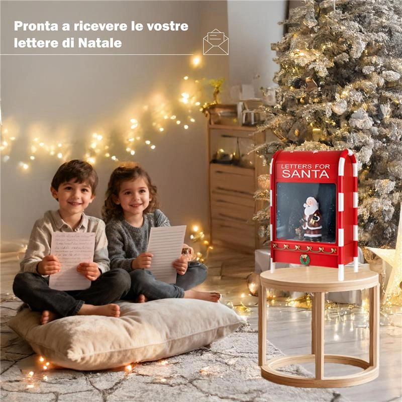 MAURY'S CASSETTA POSTALE ROSSA CON BABBO NATALE,LED,MUSICA E NEVE DIMENSIONI 25X15X40H CM