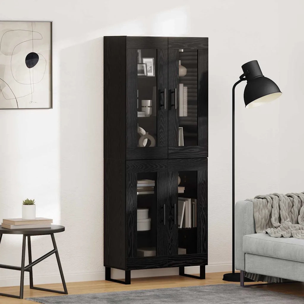 Credenza 2 pz | Madia | Buffet da pranzo | Armadio da pranzo Rovere Nero Legno Stratificato e Vetro