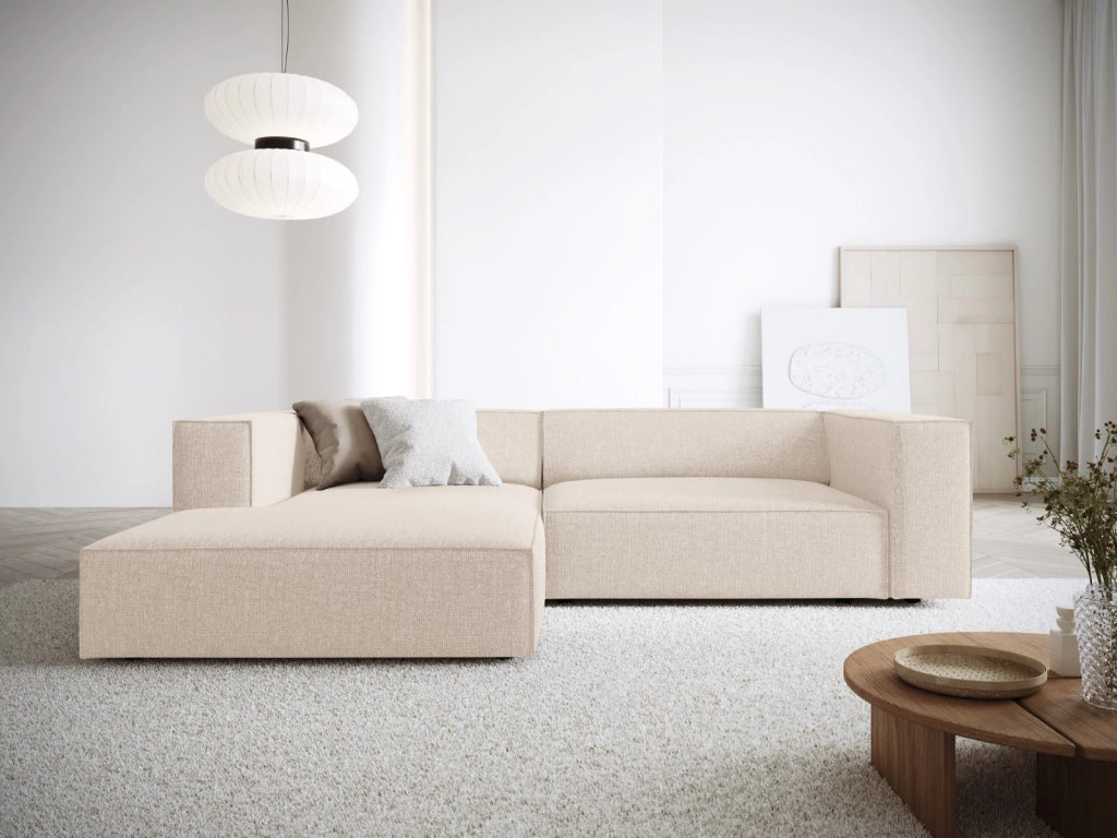 Cosmopolitan Design - Divano angolare sinistro "Arendal" 3 posti in ciniglia beige chiaro 
