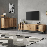 Set mobile TV e credenza in legno naturale; 180 e 150 cm; con vani e ante