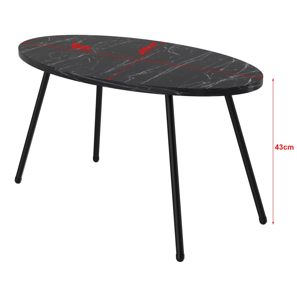 Tavolino Basso da caffè 'Skærbæk' (AxLxP) 43 x 90 x 50 cm Tavolino da Salotto con Piano Ovale Marmo Nero [en.casa]