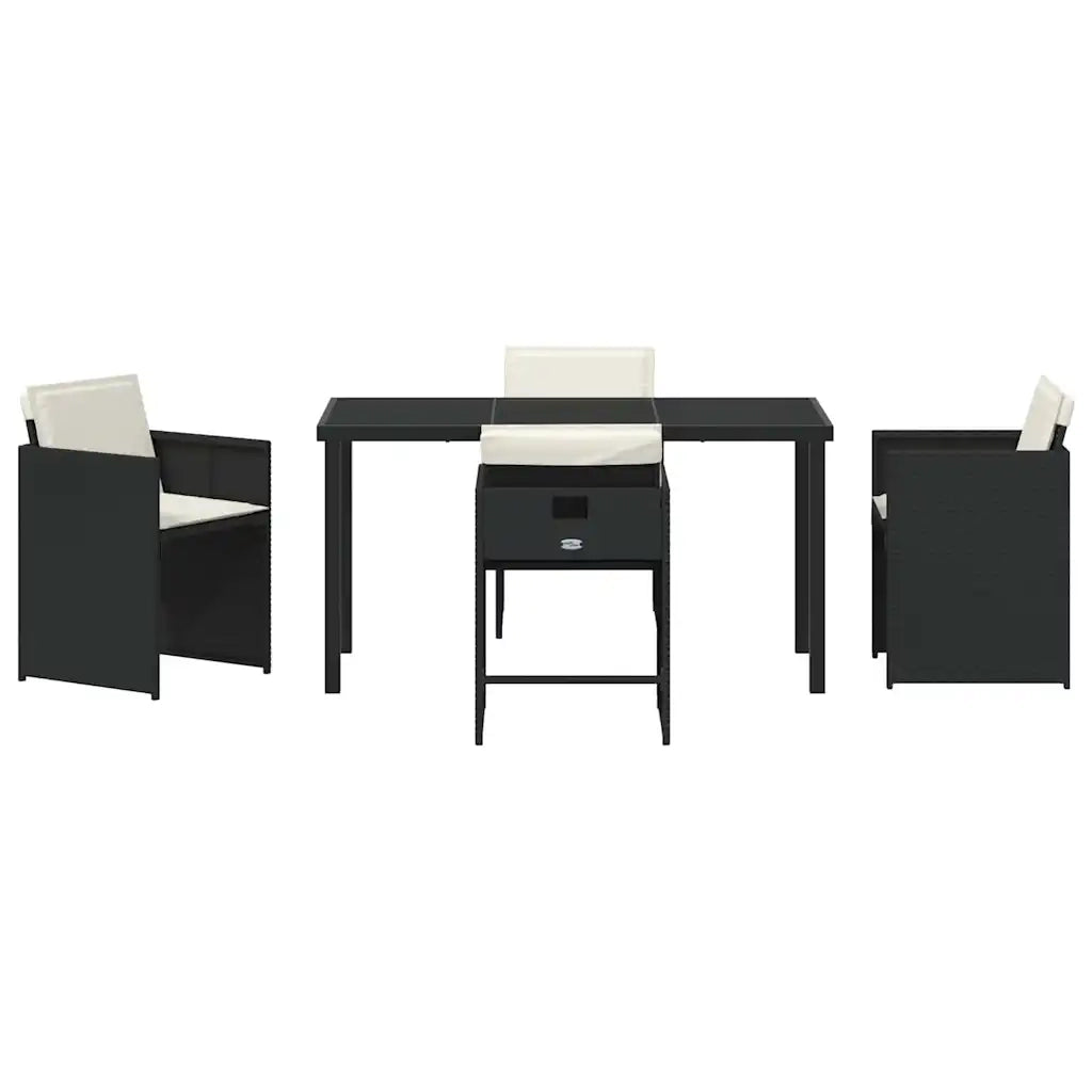 Set da Pranzo per Giardino con cuscino 5 pz | Set Salotto da Giardino Nero polyrattan