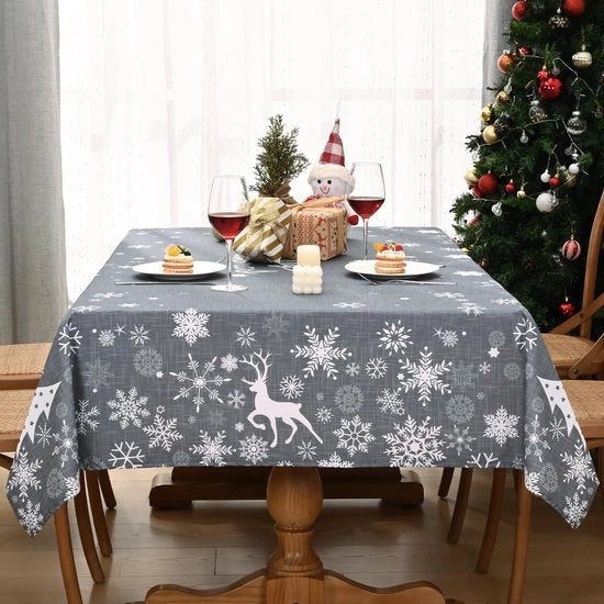 Tavolino Coprente - Lavabile - Grigio - Natale - 140 x 140 cm - Tela Decorativa in Poliestere Viscosa - Copertura per Tavolo
