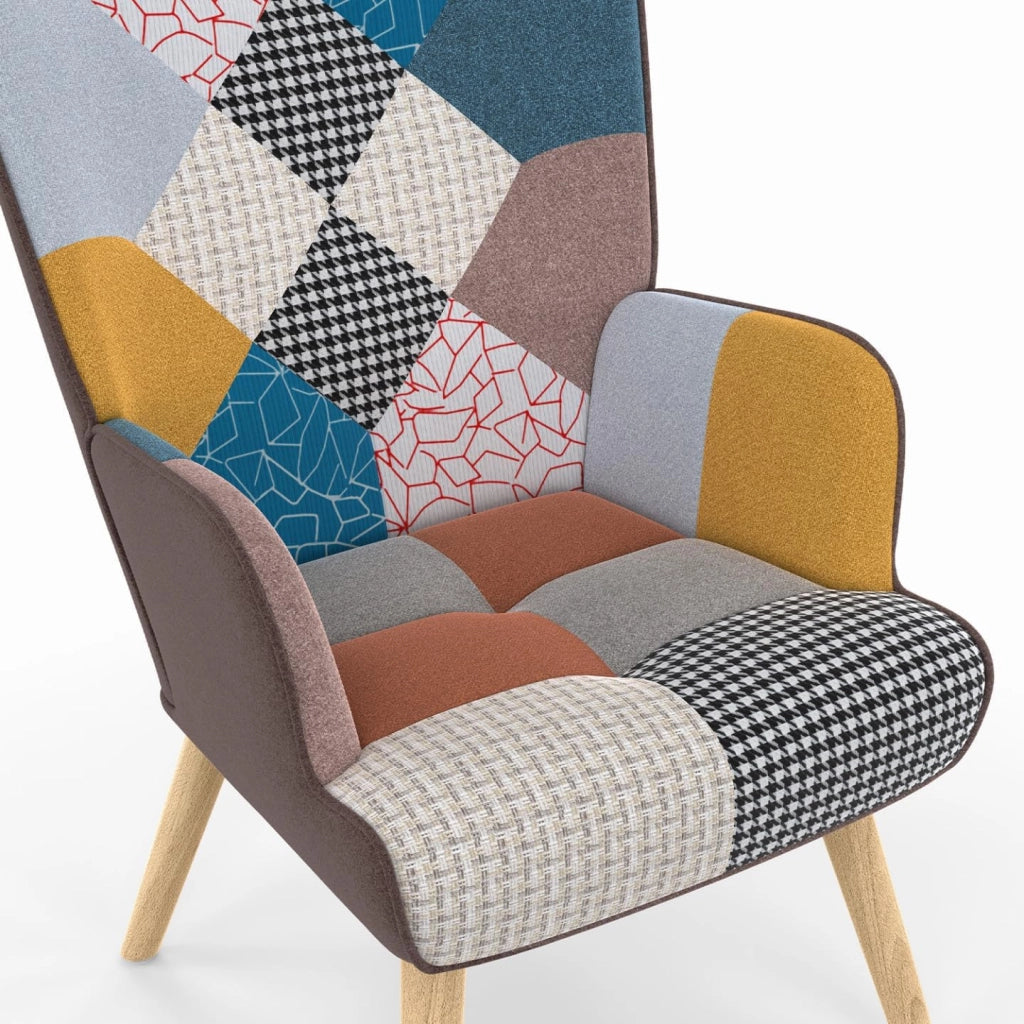 Poltrona scandinava IVAR in tessuto patchwork multicolore