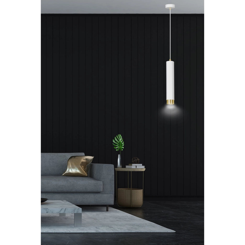 Lampada a sospensione Kibo in acciaio bianco e oro