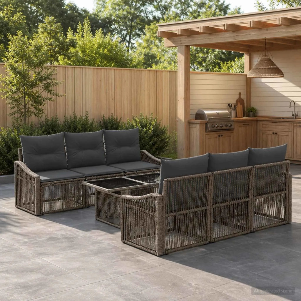 Set Divano da Giardino 7 pz Grigio e Grigio Scuro polyrattan 3437207