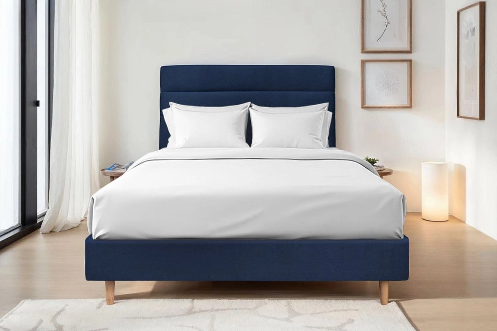 Testiera in tessuto velluto blu oceano con linee L135 cm