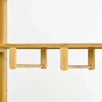 Armadio Aperto in Bambù con 2 Ante Scorrevoli, Ripiani Aperti e Barra Appendiabiti, 145x35x165cm