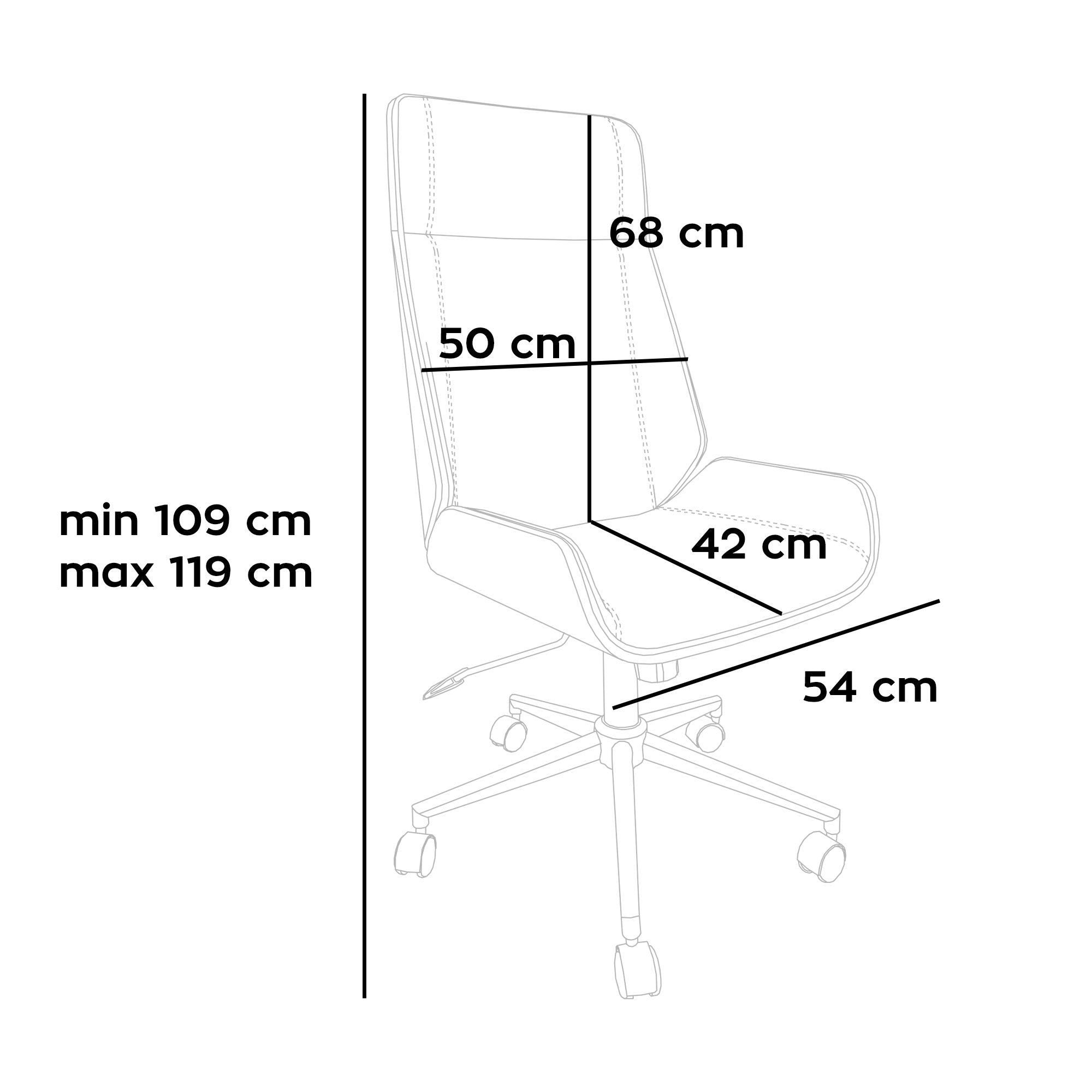 Svezia - Sedia da Ufficio Direzionale 54x109/119x42 cm in legno Parawood e Similpelle Bianco