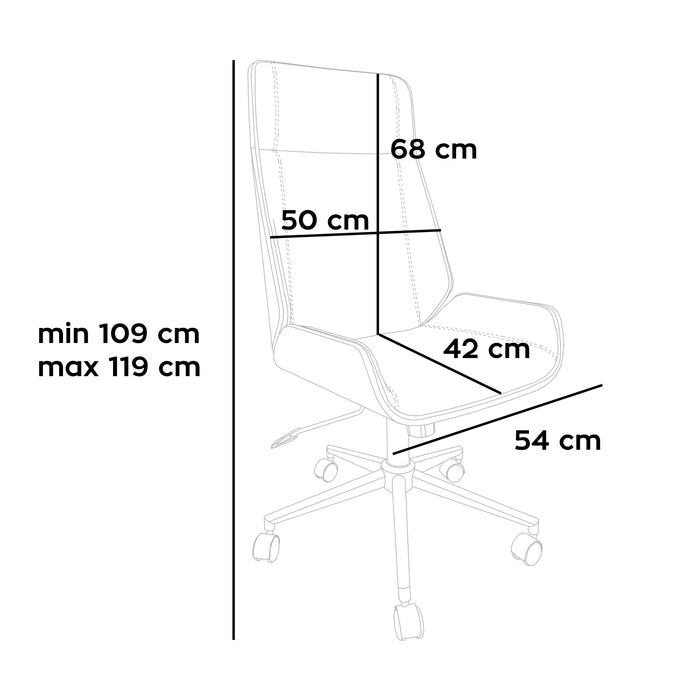 Svezia - Sedia da Ufficio Direzionale 54x109/119x42 cm in legno Parawood e Similpelle Bianco