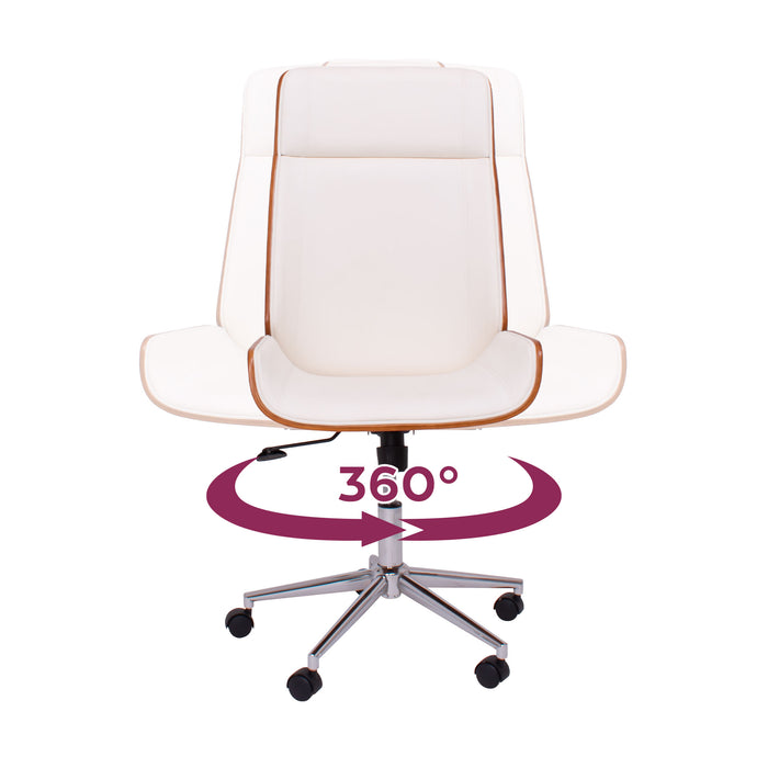 Svezia - Sedia da Ufficio Direzionale 54x109/119x42 cm in legno Parawood e Similpelle Bianco