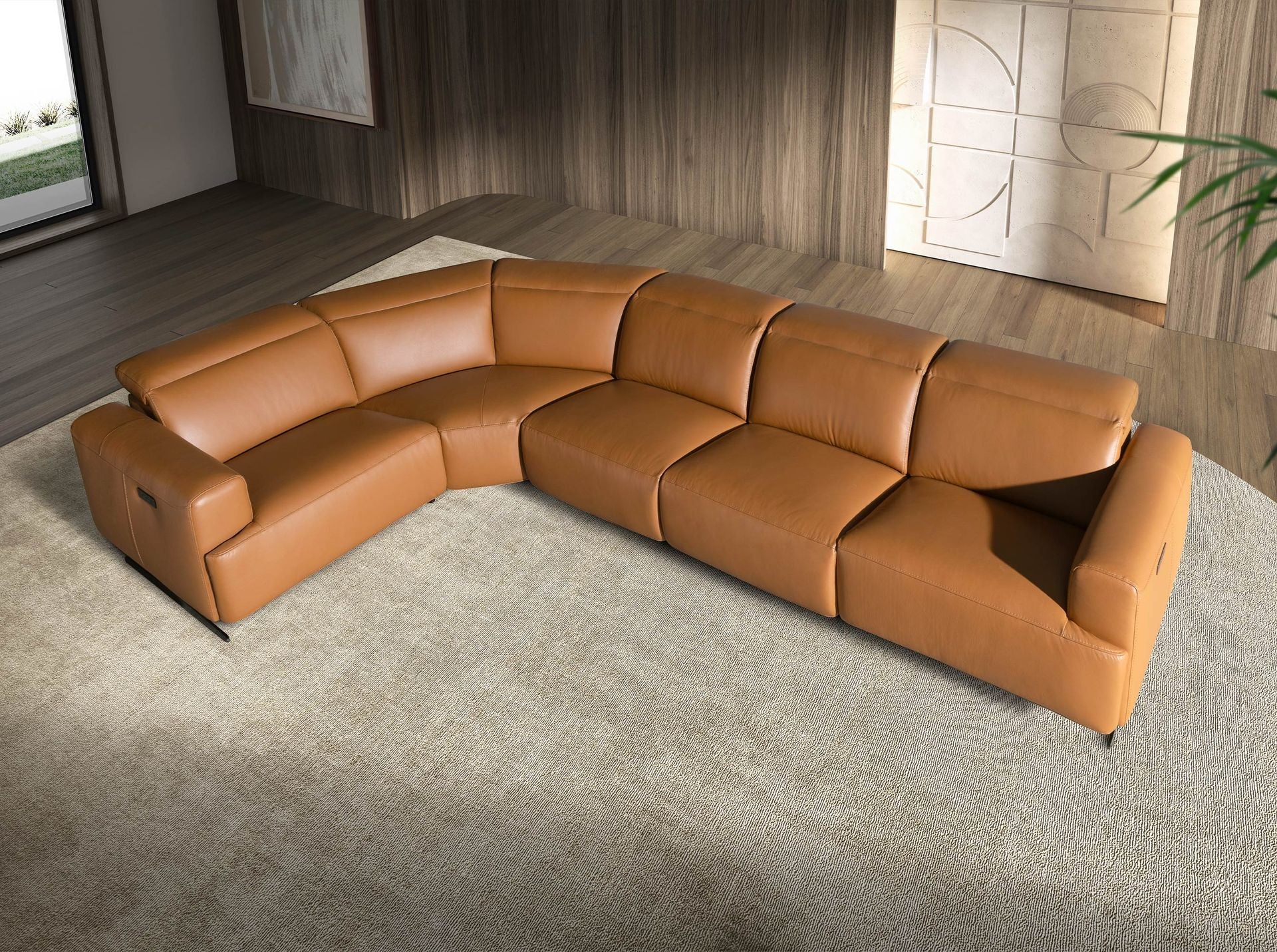 Divano angolare relax modulare in pelle marrone