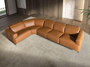 Divano angolare relax modulare in pelle marrone