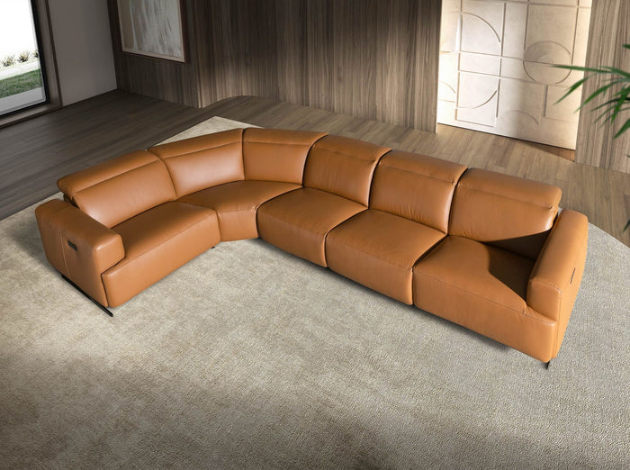 Divano angolare relax modulare in pelle marrone