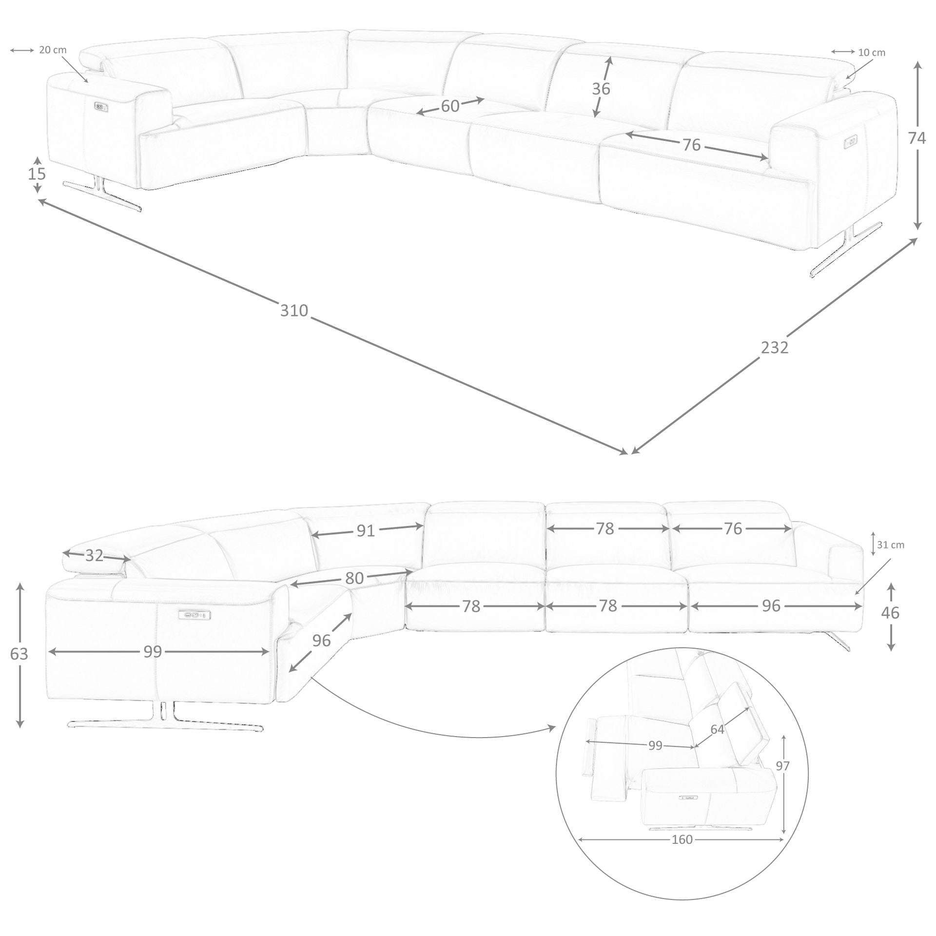 Divano angolare relax modulare in pelle marrone