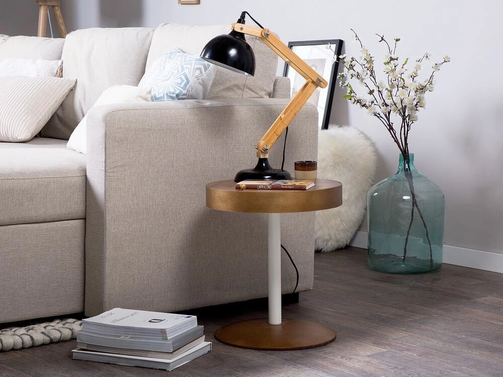 Tavolino da caffè in legno scuro rotondo ø 40 cm con coperchio piano in legno curvato moderno scandinavo