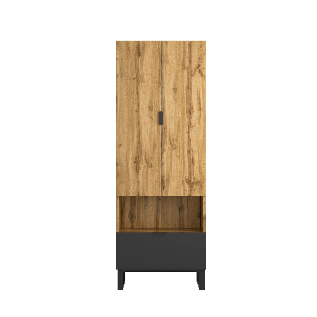 Armadio con asta appendiabiti, 1 cassetto e 3 ripiani, per ingresso, in truciolare, nero, 180 × 38 × 65 cm