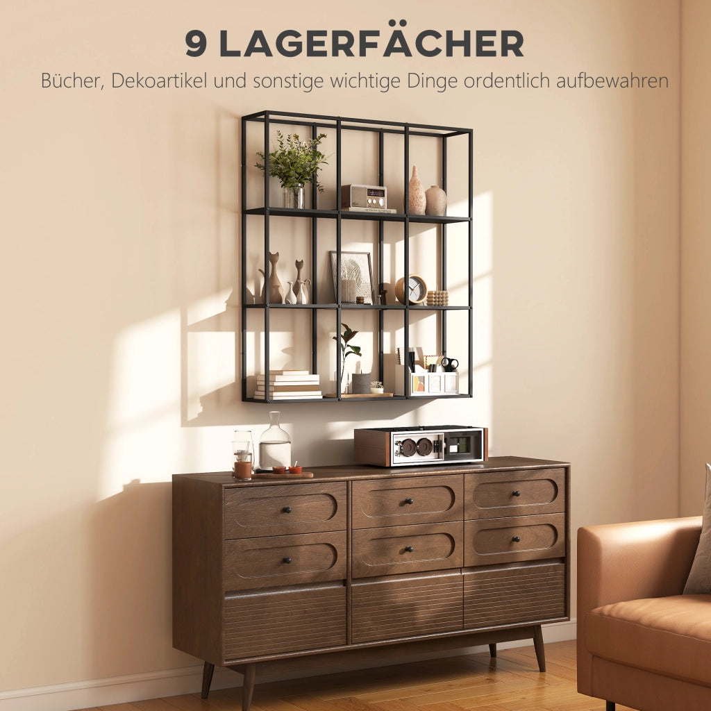 Libreria a Parete Industriale con 9 Ripiani ¨C Zephmum ¨C Grigio Metallico 80x30x24 cm