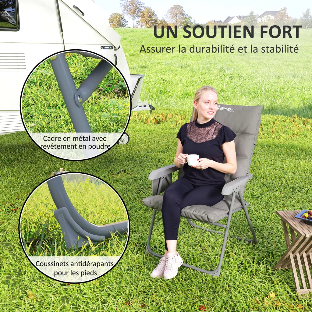 Sedia pieghevole da camping ¨C zephmum ¨C grigio, imbottita, schienale regolabile