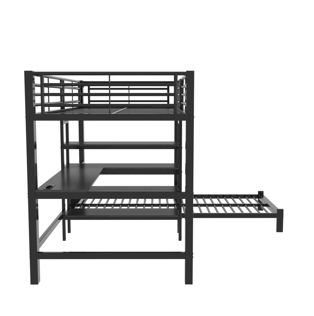 Letto a soppalco con scrivania 90x200 cm; struttura in metallo e MDF; nero