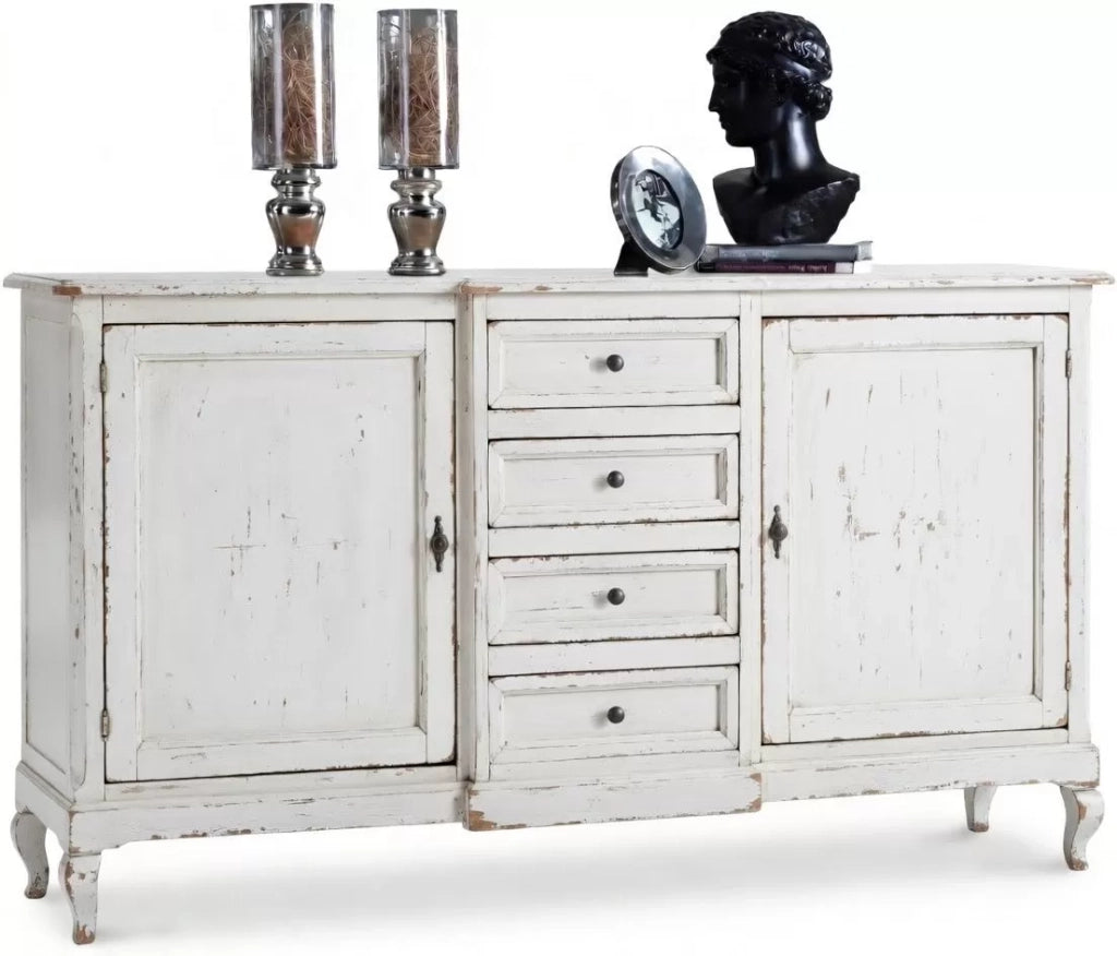 Madia credenza in legno shabby chic bianca l.201 p.52 h.113 - Mobili 2G