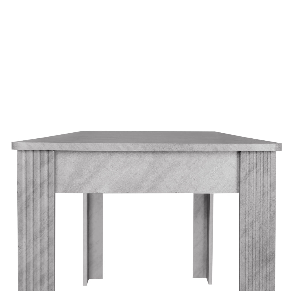 Tavolo moderno rettangolare in truciolato grigio, struttura stabile a quattro gambe, facile da montare