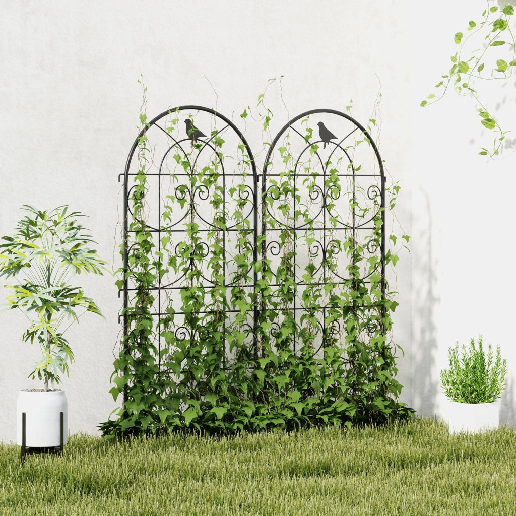 Supporto per piante rampicanti con uccelli ¨C zephmum ¨C 2 pezzi metallo 50x120 cm nero