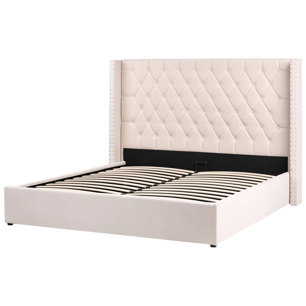 Letto contenitore velluto rosa pastello e argento bianco sporco 180 x 200 cm glamour elegante