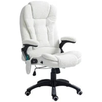 Sedia da Ufficio Massaggiante e Regolabile con Telecomando, in Tessuto Teddy, 67x74x107-116 cm, Bianco