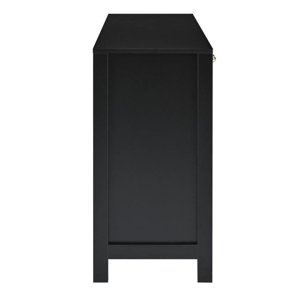 Sideboard moderno minimalista con 4 ante in rattan artificiale nero e maniglie in metallo