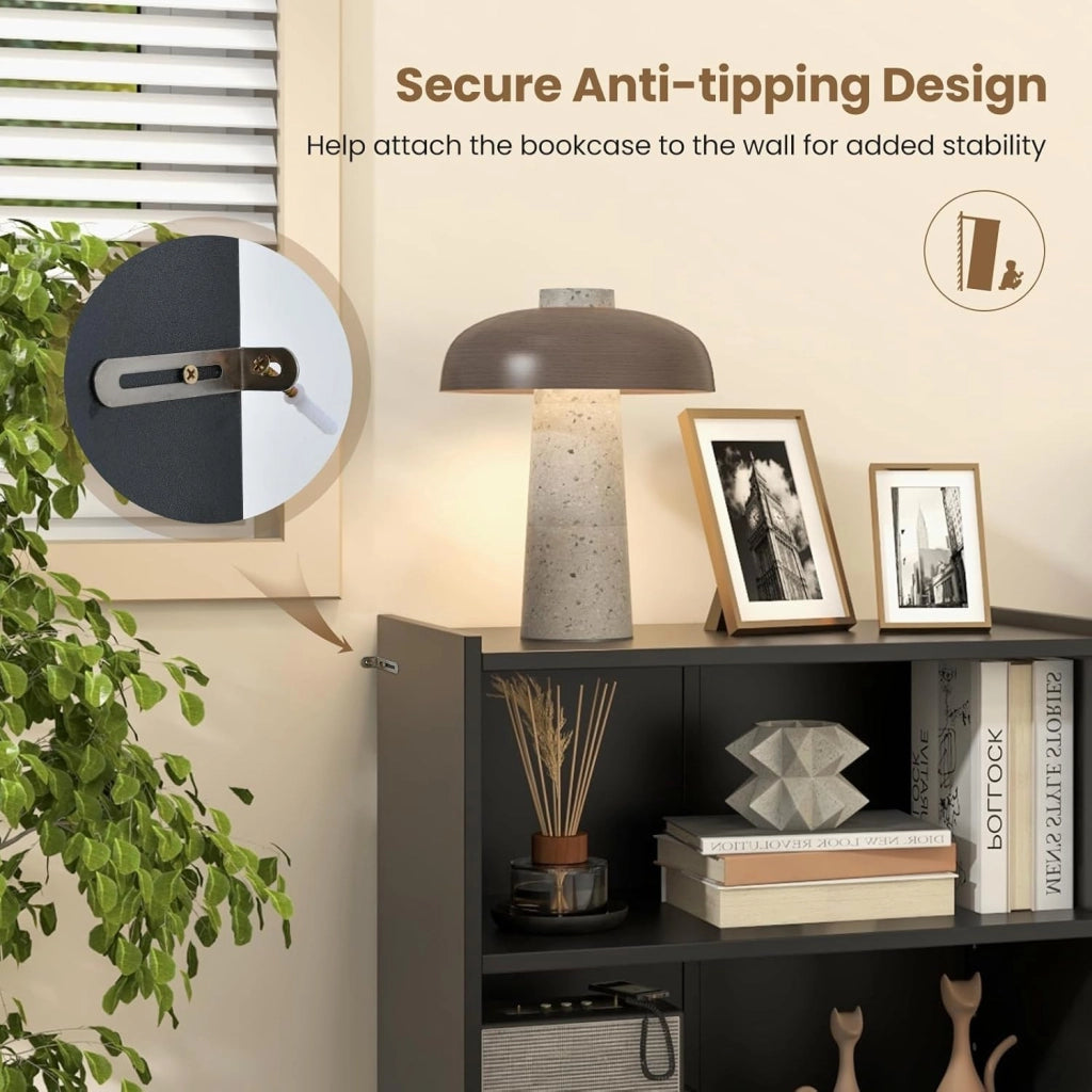 Libreria Aperta a 3 Livelli con Ripiani Regolabili, Libreria a Cubi con Dispositivo Antiribaltamento per Soggiorno, Camera da Letto, 50x30x75 cm, 3 Colori (Nero)