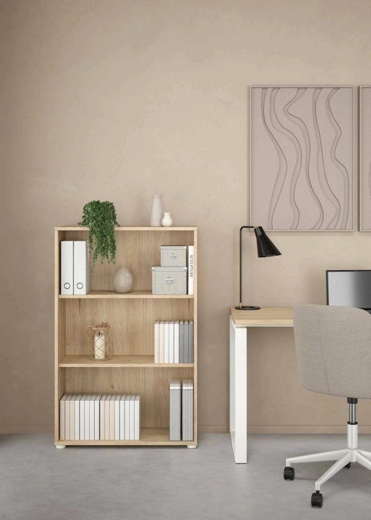 Libreria Sparto, Scaffale da ufficio, Mobile portalibri, Biblioteca, 80x34 h124 cm, Rovere