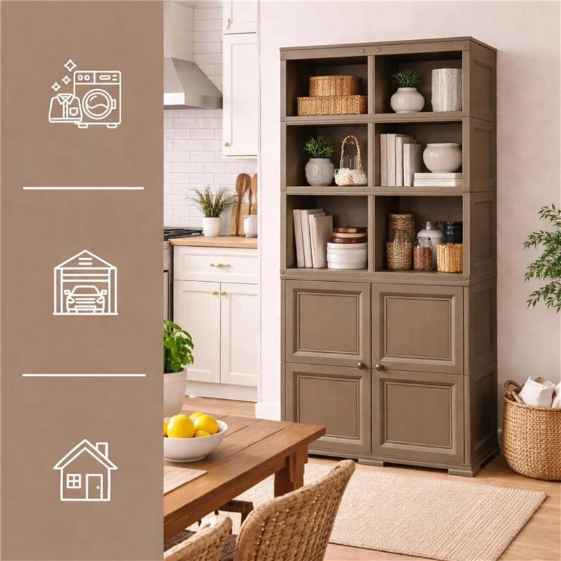 ARMADIO 2 MODULI CHIUSI E 3 MODULI SCAFFALE WENGÉ 79X43X203 CM – MOBILE CONTENITORE MULTIUSO ALTO PER SALOTTO, PERGOLATO E BALCONE COPERTO