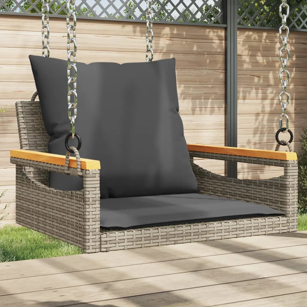 Panca da Giardino | Panchina Dondolo con Cuscini Grigia 63x62x40 cm in Polyrattan