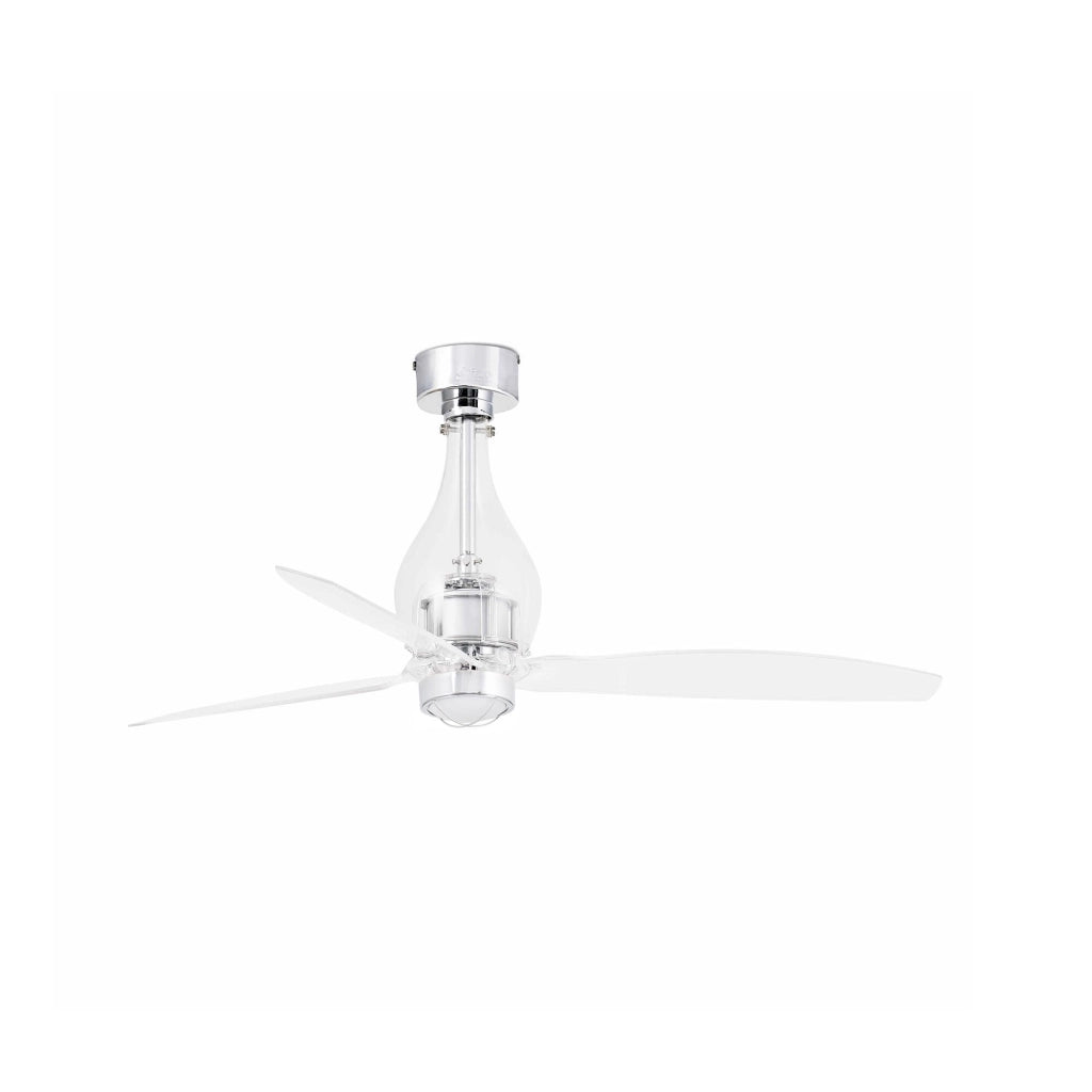 FARO Ventilatore da soffitto in cristallo trasparente con 3 pale diametro 128 cm consumo 13W luce calda 3000K design elegante materiali alta qualita resistenza per casa e ufficio modello Mini Eterfan
