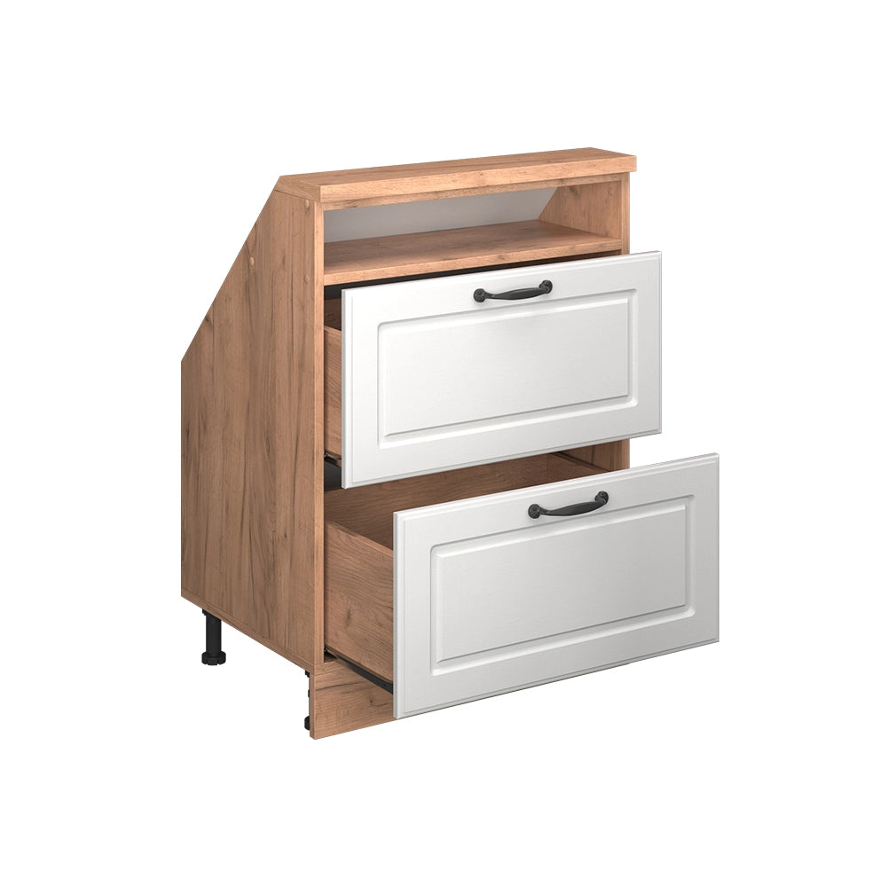 Mobile sottotetto Rion Bianco rustico/Rovere dorato con 2 cassetti Vicco