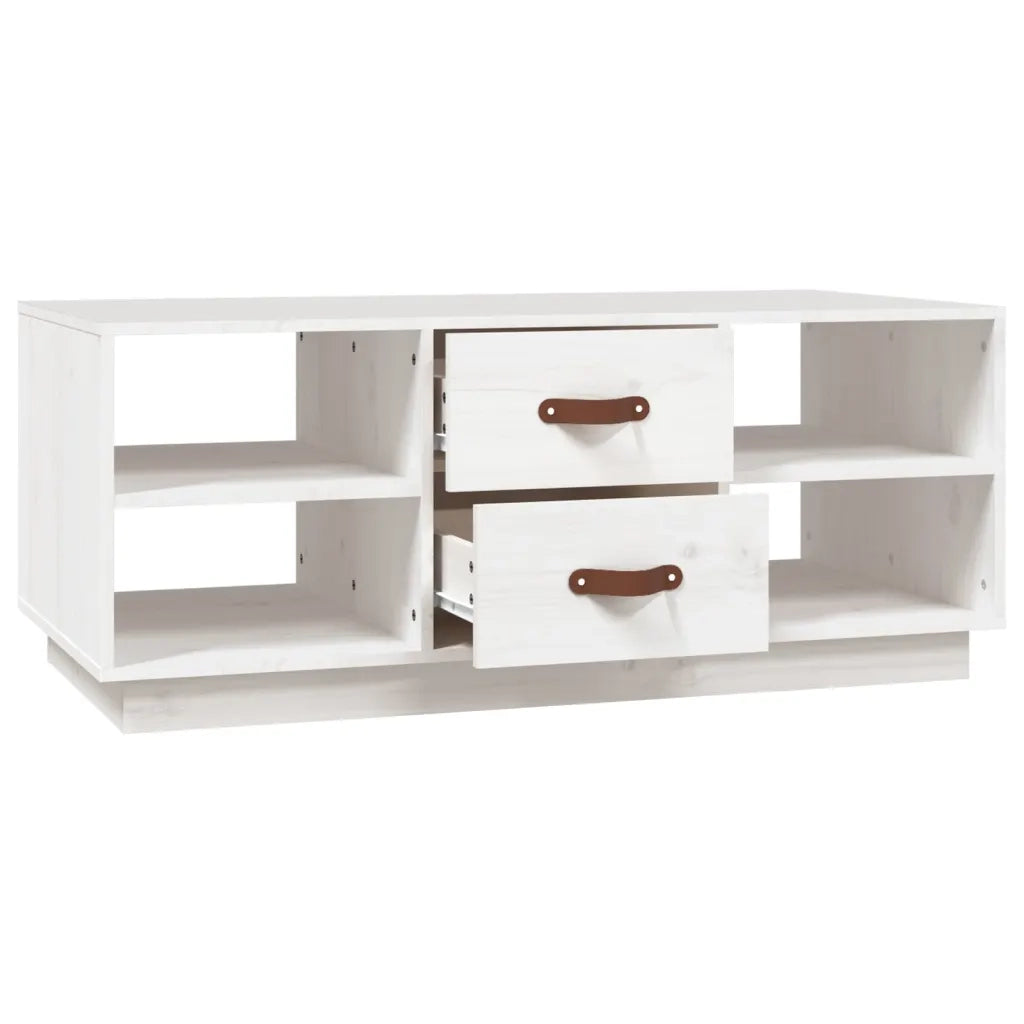 Tavolino da Salotto Bianco 100x50x41 cm Legno Massello di Pino 818271