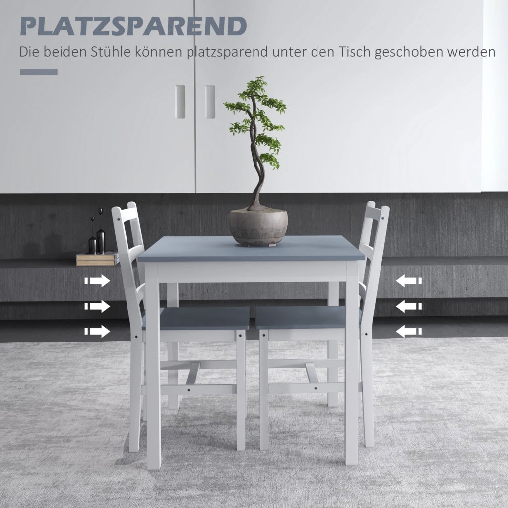 Tavolo da pranzo con 2 sedie ¨C Minimal ¨C Legno bianco e grigio 100x70x75 cm