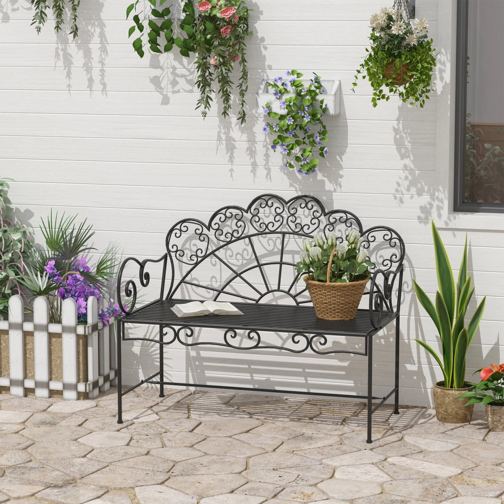 Panchina da giardino a 2 posti in metallo nero 107 x 55,5 x 90,5 cm, robusta e resistente alle intemperie