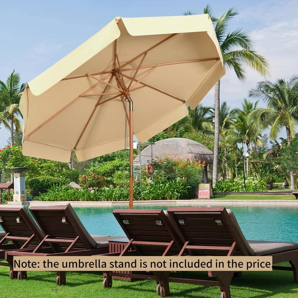 Ombrellone da Giardino 3 m Faggio, Regolabile 8 Montanti, Manovella 30° Inclinazione, Parasole Beige
