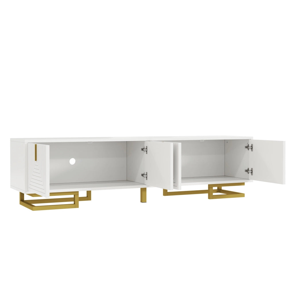 OKWISH Mobile TV con 4 Ante e Ripiani Interni, Cerniere Ammortizzate e Piedini Regolabili, per Soggiorno, Bianco, 160 x 38 x 44,5 cm