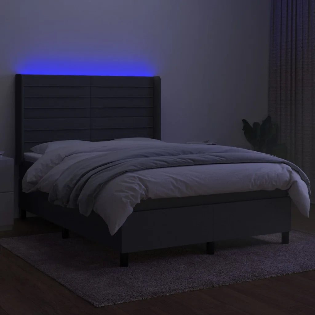 Letto a Molle Materasso e LED Grigio Scuro 140x200cm in Tessuto 3138398
