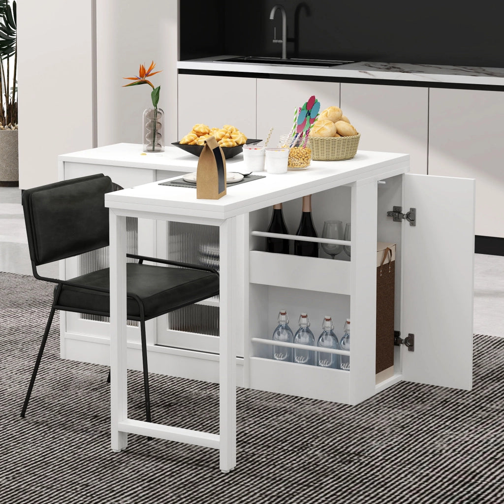 Tavolo bar da cucina con 1 anta; 2 ripiani regolabili e piani ribaltabili girevoli; in MDF; 121.5x40x76.7 cm; Bianco
