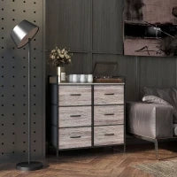 Cassettiera con 6 Cassetti Pieghevoli di Tessuto con Struttura in Acciaio Stile Industriale 79x29x85 cm Grigio