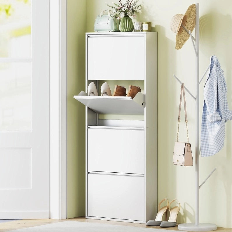 Mobile porta scarpe in metallo con 4 ribalte bianco
