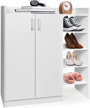 Mobile scarpe con ampio vassoio, armadio chiuso, 2 ripiani interni regolabili e 4 ripiani aperti, armadio a scarpe stile moderno per ingresso, corridoio, soggiorno (bianco)