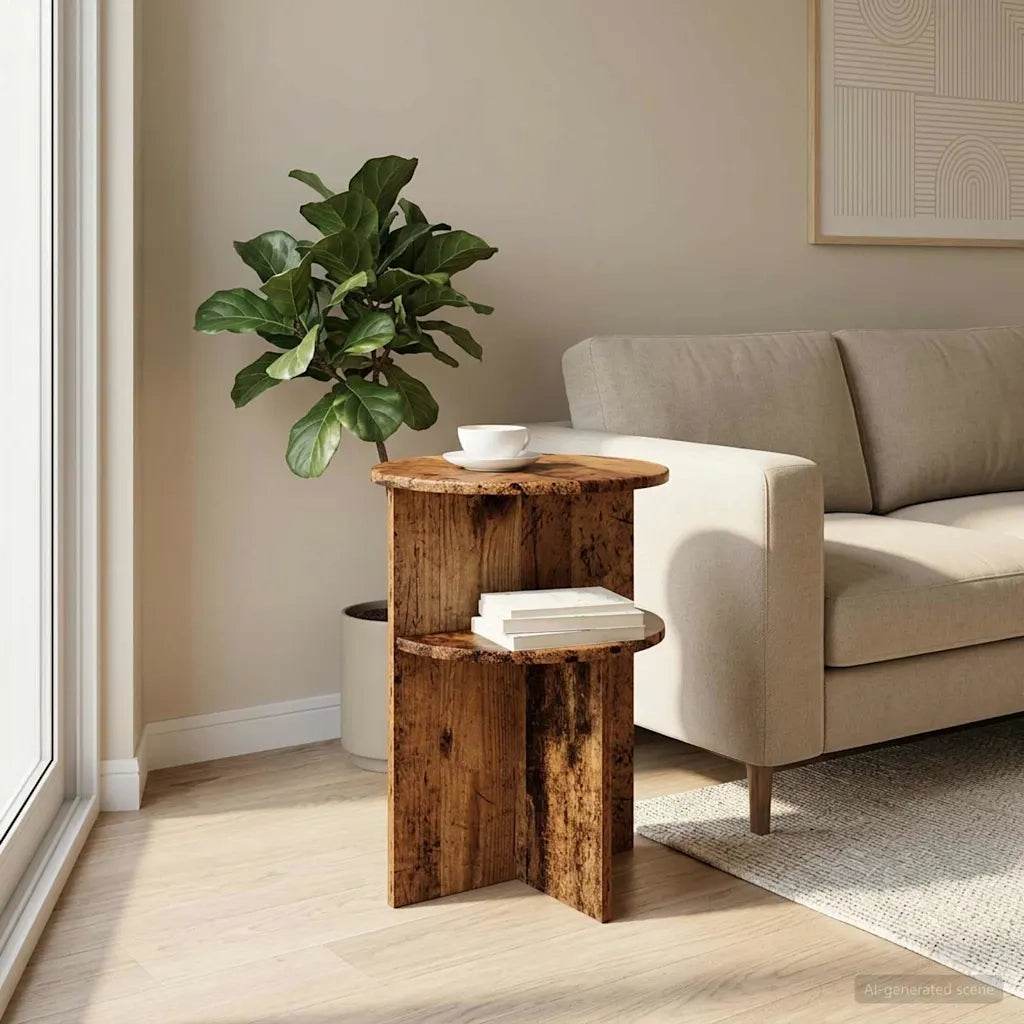 Tavolo laterale con archiviazione Legno antico Ø 39,5 x 55 cm 8001026