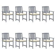 Sedie da Giardino con Cuscini 8 pz in Massello di Acacia Grigie cod mxl 8524