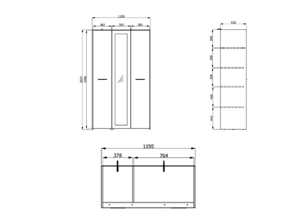 Armadio Camera da Letto Lavagno, Guardaroba 3 Ante Appendiabiti, 119x53 cm Bianco
