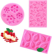Forme in silicone per torte pane cioccolato - 2 forme a foglia e 1 forma a fiore.